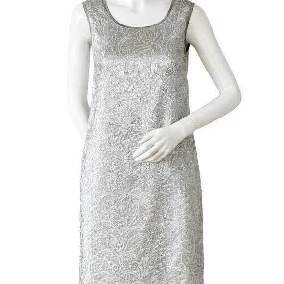 S Max Mara Metallic Silver Jacquard Cocktail Dress | Sleeveless Evening Party Mi - Picture 3 of 12